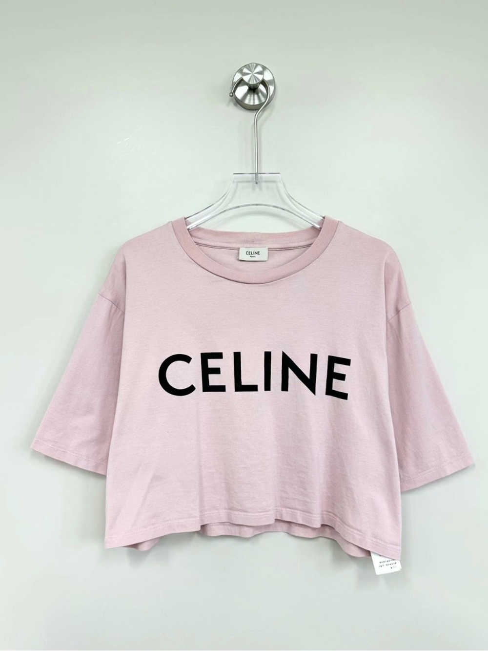 🚩steal Celine Light Pink Cropped Logo Tee